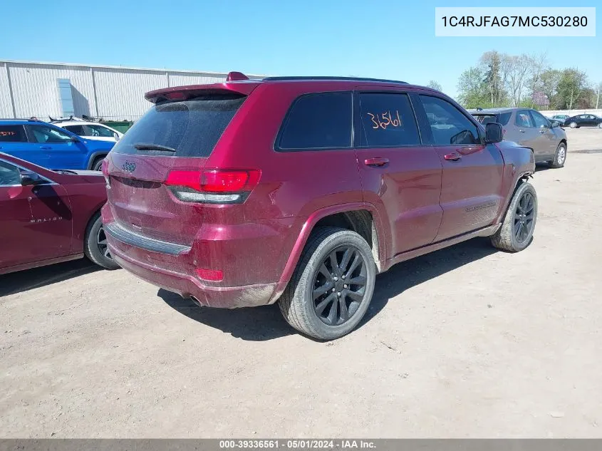 2021 Jeep Grand Cherokee Laredo X 4X4 VIN: 1C4RJFAG7MC530280 Lot: 39336561