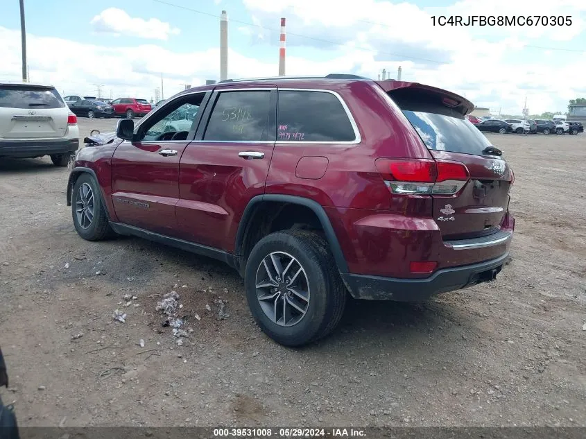 2021 Jeep Grand Cherokee Limited 4X4 VIN: 1C4RJFBG8MC670305 Lot: 39531008