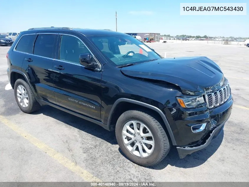 2021 Jeep Grand Cherokee Laredo E 4X2 VIN: 1C4RJEAG7MC543430 Lot: 40148940