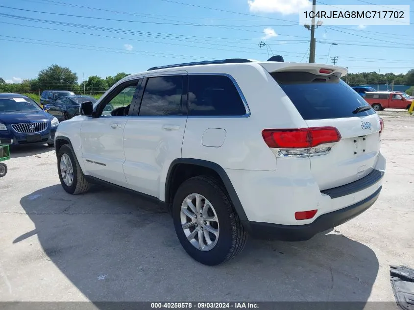 2021 Jeep Grand Cherokee Laredo E 4X2 VIN: 1C4RJEAG8MC717702 Lot: 40258578