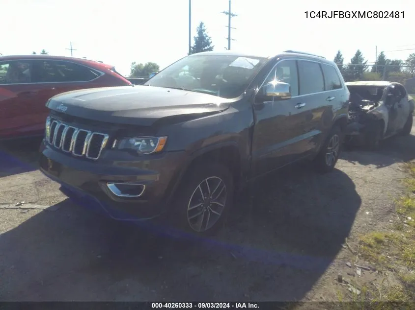 2021 Jeep Grand Cherokee Limited 4X4 VIN: 1C4RJFBGXMC802481 Lot: 40260333