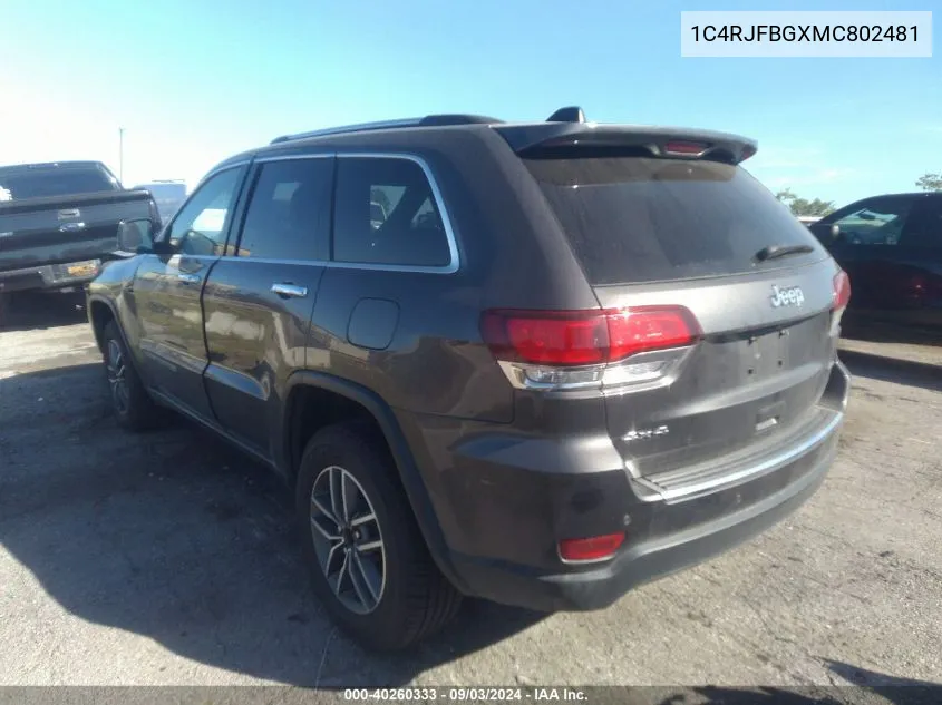 2021 Jeep Grand Cherokee Limited 4X4 VIN: 1C4RJFBGXMC802481 Lot: 40260333