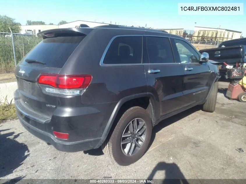 1C4RJFBGXMC802481 2021 Jeep Grand Cherokee Limited 4X4