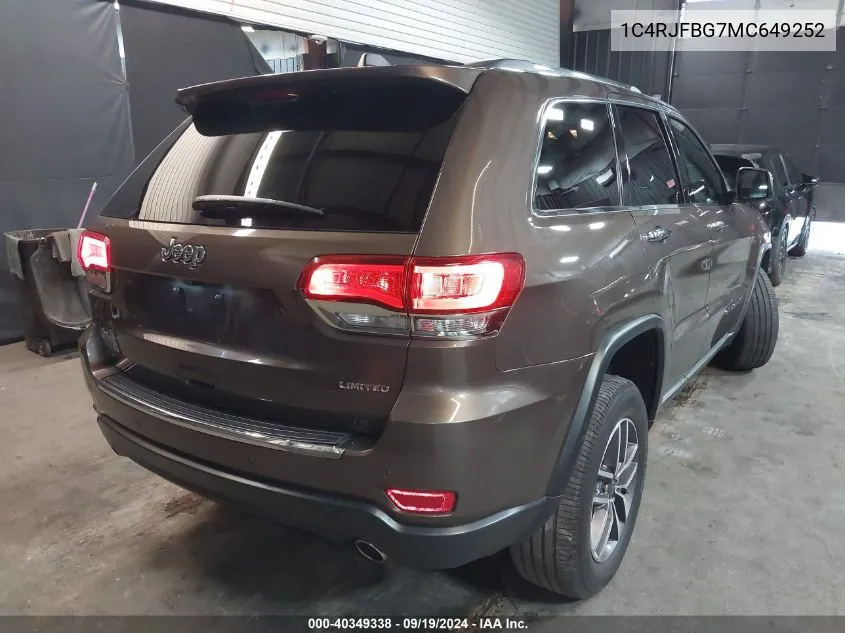 2021 Jeep Grand Cherokee Limited 4X4 VIN: 1C4RJFBG7MC649252 Lot: 40349338