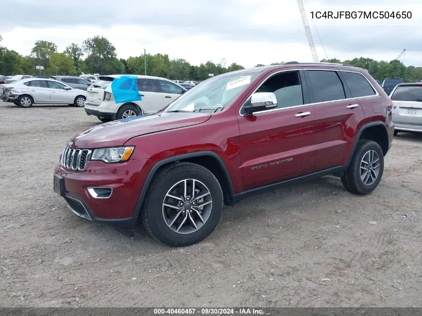 2021 Jeep Grand Cherokee Limited VIN: 1C4RJFBG7MC504650 Lot: 40460457