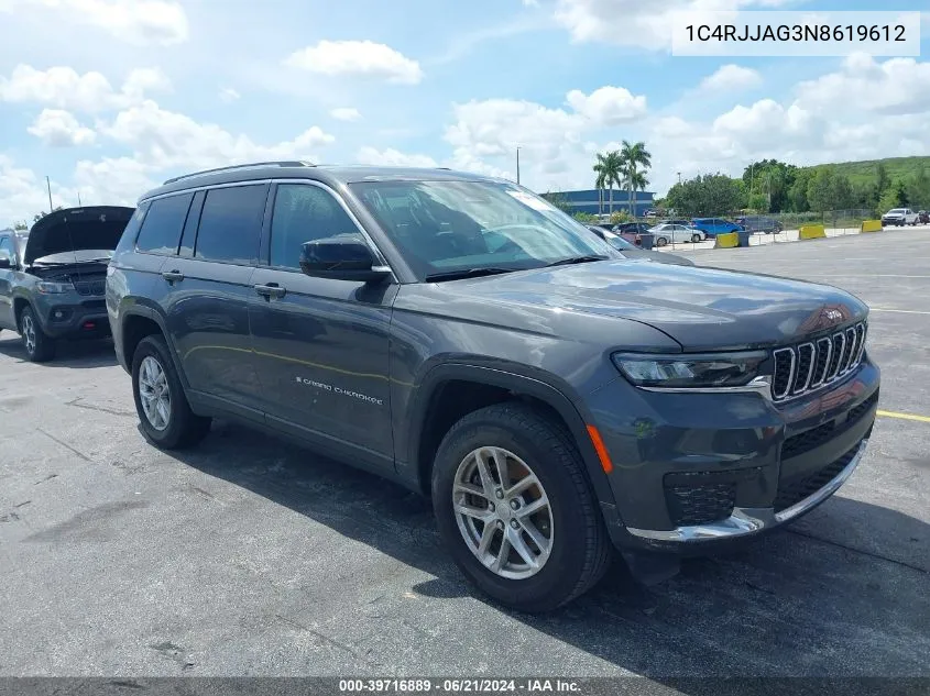 2022 Jeep Grand Cherokee L Laredo 4X2 VIN: 1C4RJJAG3N8619612 Lot: 39716889