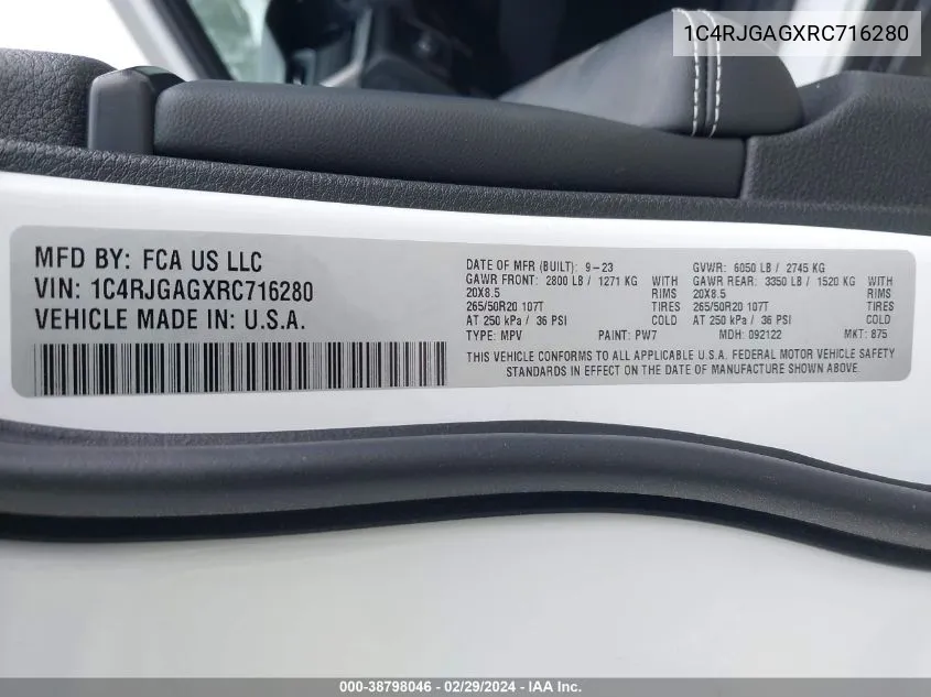 1C4RJGAGXRC716280 2024 Jeep Grand Cherokee Altitude 4X2