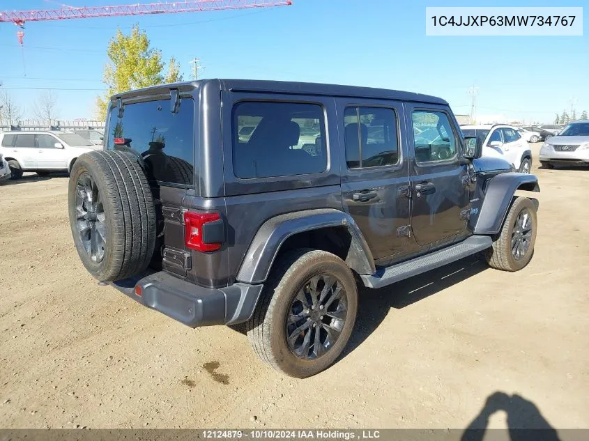 2021 Jeep Wrangler 4Xe Unlimited Sahara VIN: 1C4JJXP63MW734767 Lot: 12124879