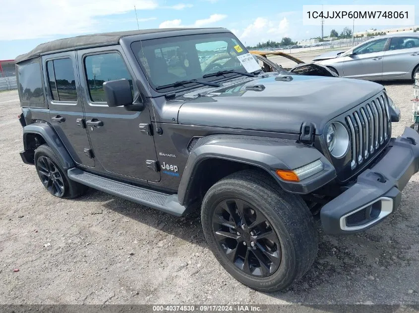 2021 Jeep Wrangler 4Xe Unlimited Sahara 4X4 VIN: 1C4JJXP60MW748061 Lot: 40374530