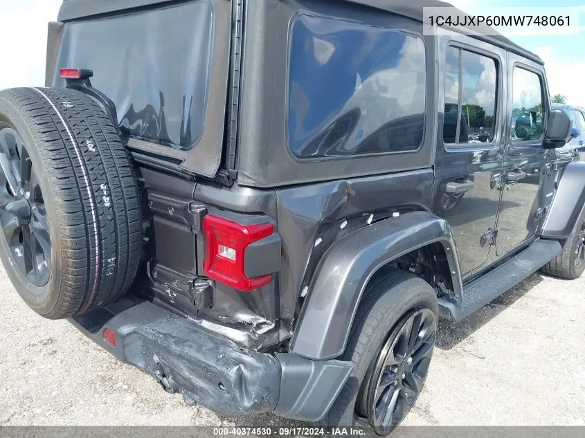 2021 Jeep Wrangler 4Xe Unlimited Sahara 4X4 VIN: 1C4JJXP60MW748061 Lot: 40374530