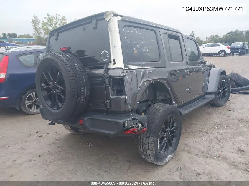 2021 Jeep Wrangler 4Xe Unlimited Sahara 4X4 VIN: 1C4JJXP63MW771771 Lot: 40465089