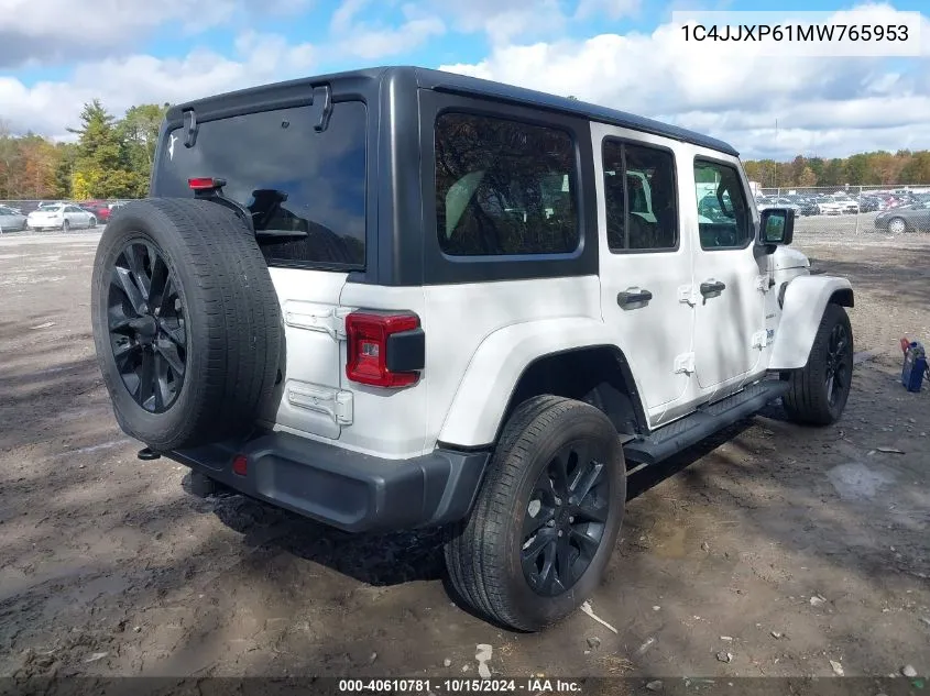 2021 Jeep Wrangler 4Xe Unlimited Sahara 4X4 VIN: 1C4JJXP61MW765953 Lot: 40610781