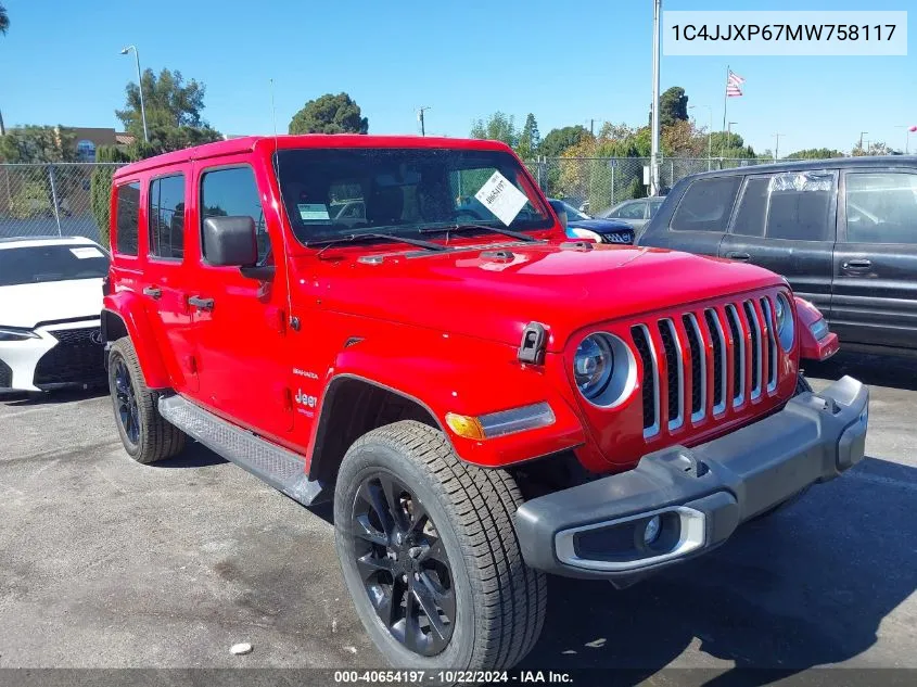 2021 Jeep Wrangler 4Xe Unlimited Sahara 4X4 VIN: 1C4JJXP67MW758117 Lot: 40654197