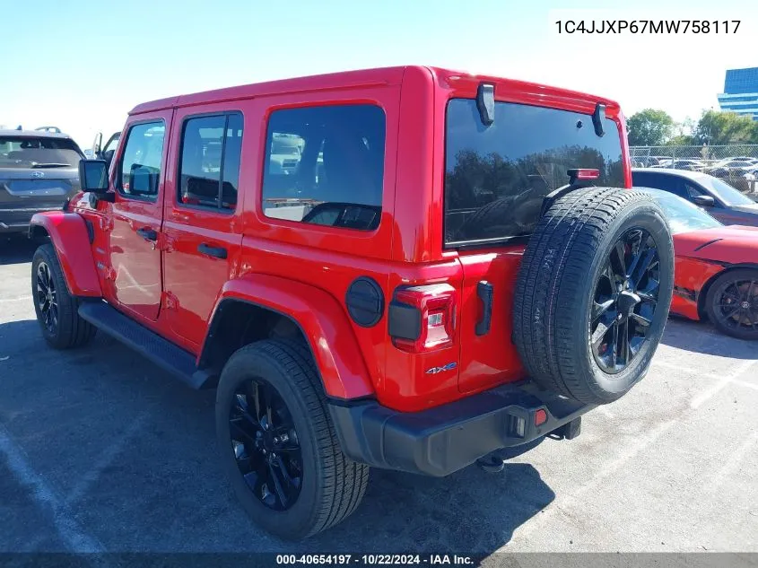 2021 Jeep Wrangler 4Xe Unlimited Sahara 4X4 VIN: 1C4JJXP67MW758117 Lot: 40654197