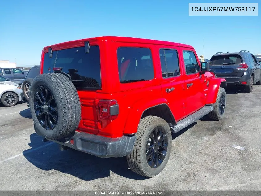 2021 Jeep Wrangler 4Xe Unlimited Sahara 4X4 VIN: 1C4JJXP67MW758117 Lot: 40654197