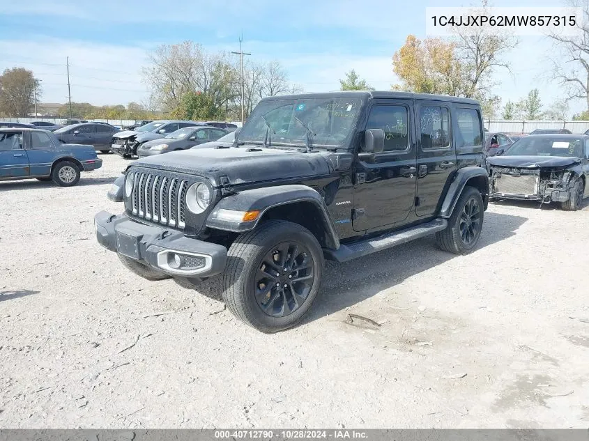 2021 Jeep Wrangler 4Xe Unlimited Sahara 4X4 VIN: 1C4JJXP62MW857315 Lot: 40712790