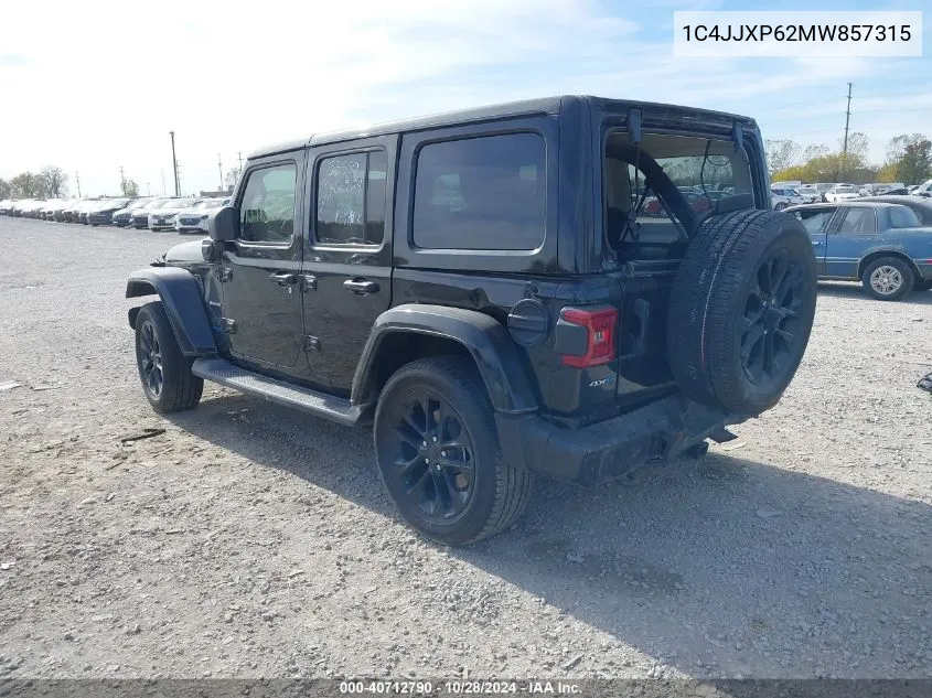 2021 Jeep Wrangler 4Xe Unlimited Sahara 4X4 VIN: 1C4JJXP62MW857315 Lot: 40712790