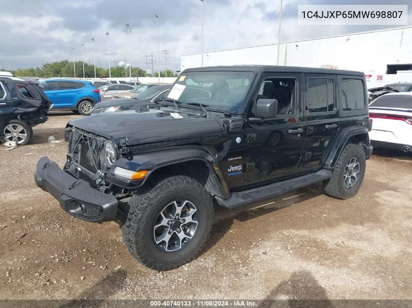 2021 Jeep Wrangler 4Xe Unlimited Sahara 4X4 VIN: 1C4JJXP65MW698807 Lot: 40740133