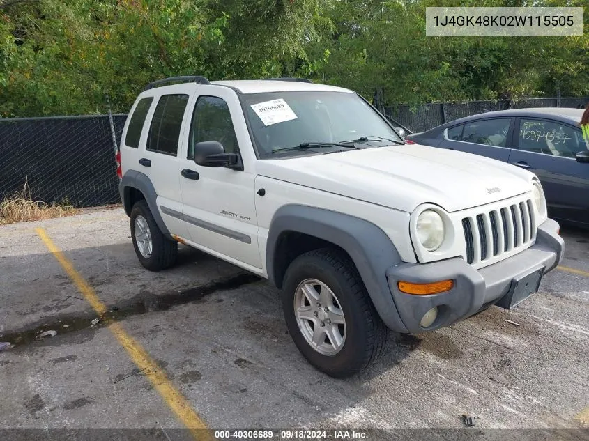 2002 Jeep Liberty Sport VIN: 1J4GK48K02W115505 Lot: 40306689