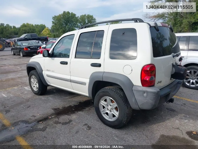 2002 Jeep Liberty Sport VIN: 1J4GK48K02W115505 Lot: 40306689