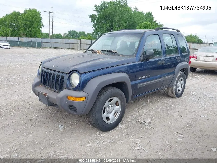 2003 Jeep Liberty Sport VIN: 1J4GL48K13W734905 Lot: 39398343