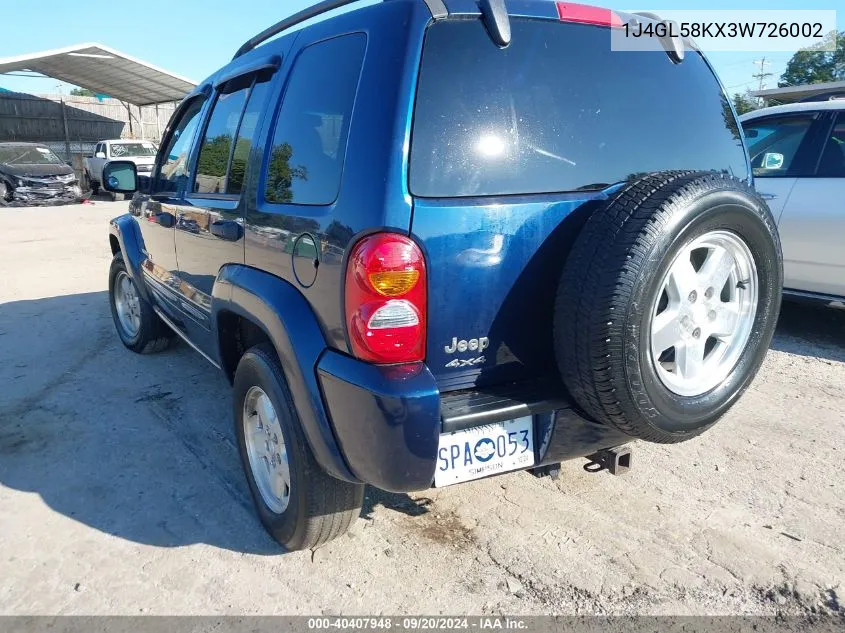 2003 Jeep Liberty Limited Edition VIN: 1J4GL58KX3W726002 Lot: 40407948