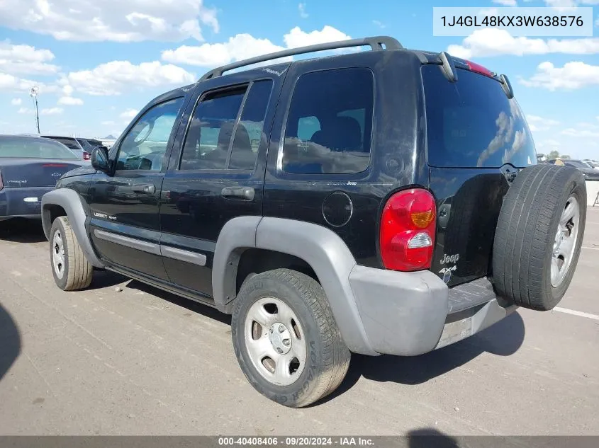 2003 Jeep Liberty Sport VIN: 1J4GL48KX3W638576 Lot: 40408406