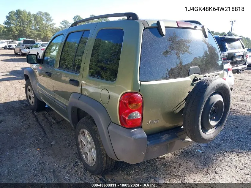 2004 Jeep Liberty Sport VIN: 1J4GK48K64W218818 Lot: 40503331