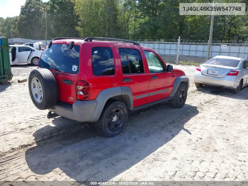 2005 Jeep Liberty Sport VIN: 1J4GL48K35W547748 Lot: 40492304