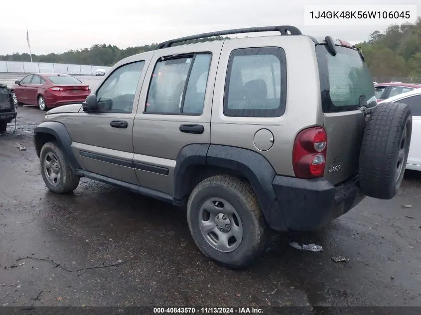 2006 Jeep Liberty Sport VIN: 1J4GK48K56W106045 Lot: 40843570