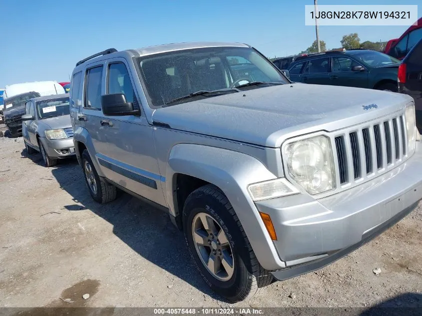 2008 Jeep Liberty Sport VIN: 1J8GN28K78W194321 Lot: 40575448