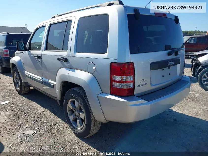 2008 Jeep Liberty Sport VIN: 1J8GN28K78W194321 Lot: 40575448