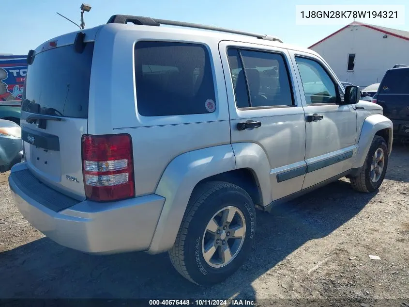 2008 Jeep Liberty Sport VIN: 1J8GN28K78W194321 Lot: 40575448