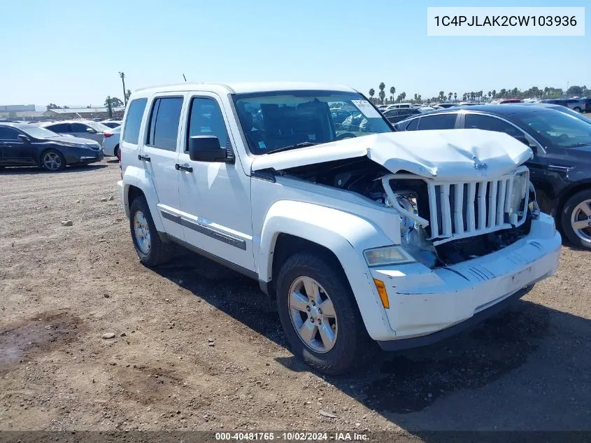 1C4PJLAK2CW103936 2012 Jeep Liberty Sport