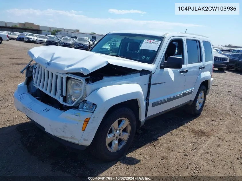 1C4PJLAK2CW103936 2012 Jeep Liberty Sport