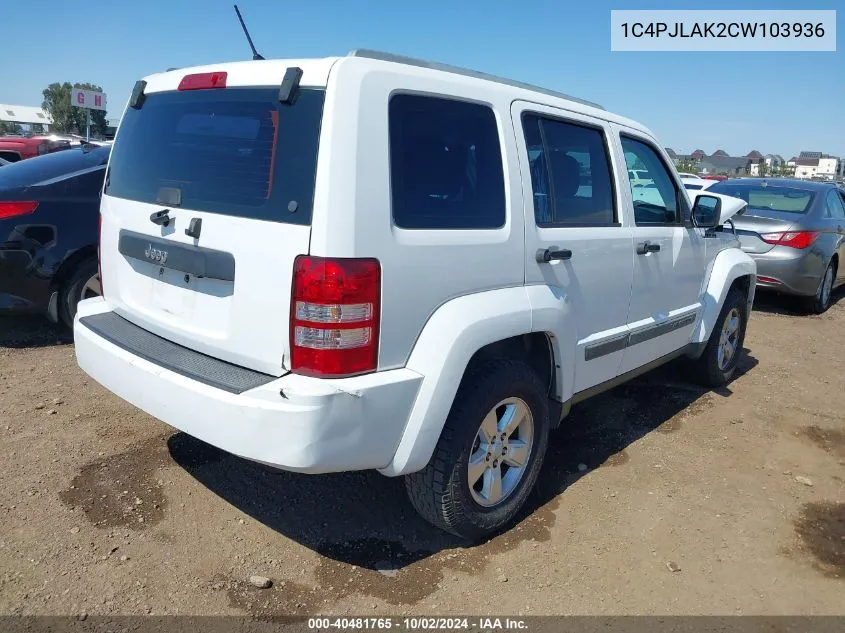 1C4PJLAK2CW103936 2012 Jeep Liberty Sport