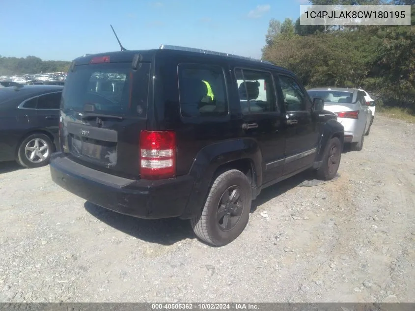 1C4PJLAK8CW180195 2012 Jeep Liberty Sport