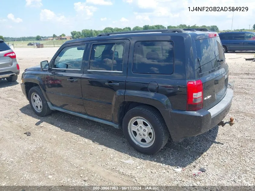 2010 Jeep Patriot Sport VIN: 1J4NF2GB2AD584929 Lot: 39667963