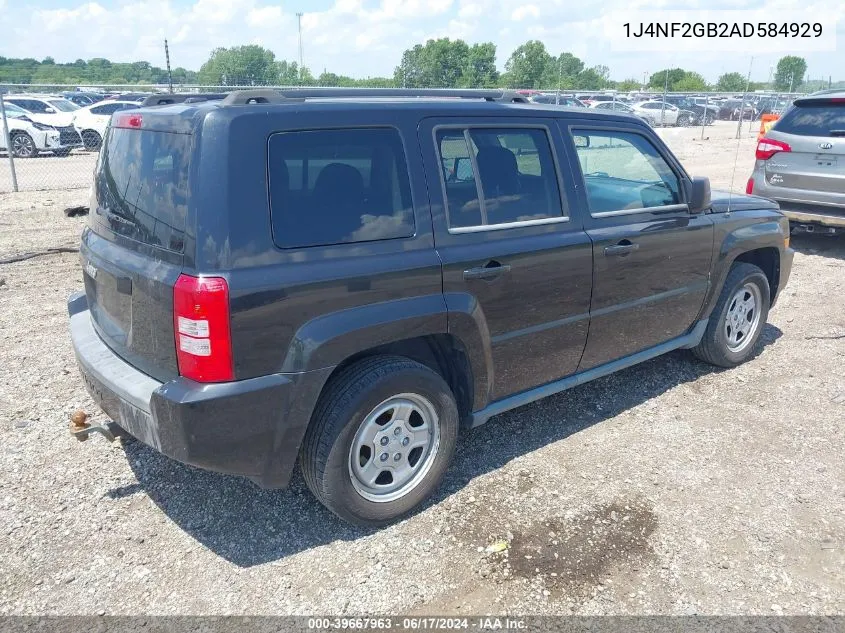 2010 Jeep Patriot Sport VIN: 1J4NF2GB2AD584929 Lot: 39667963