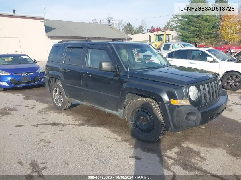 2010 Jeep Patriot Sport VIN: 1J4NF2GB3AD518728 Lot: 40728078