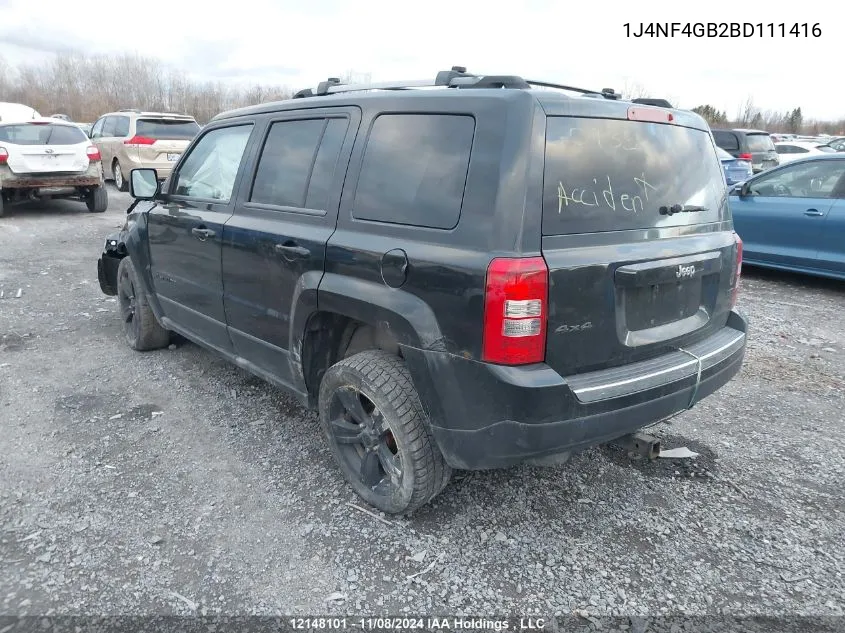 2011 Jeep Patriot VIN: 1J4NF4GB2BD111416 Lot: 12148101