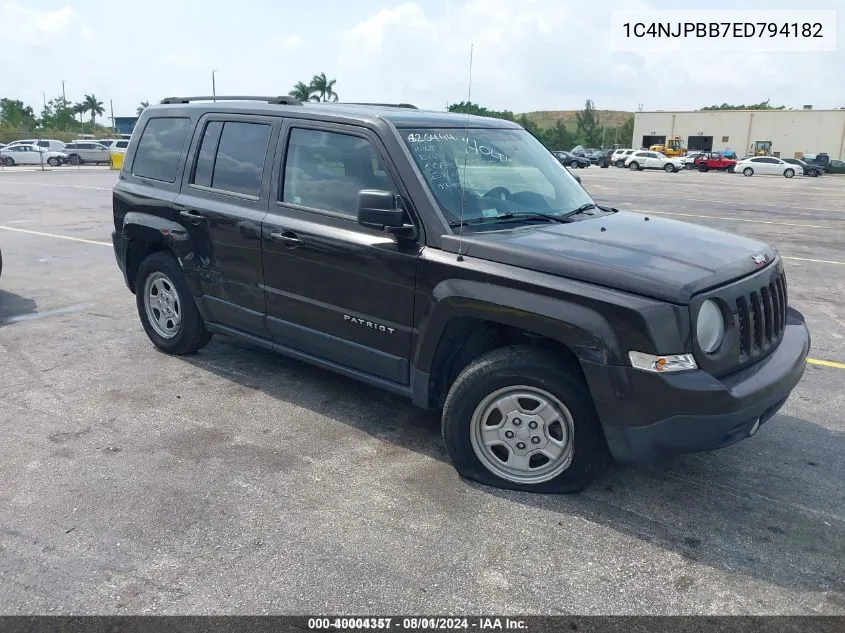 2014 Jeep Patriot Sport VIN: 1C4NJPBB7ED794182 Lot: 40004357