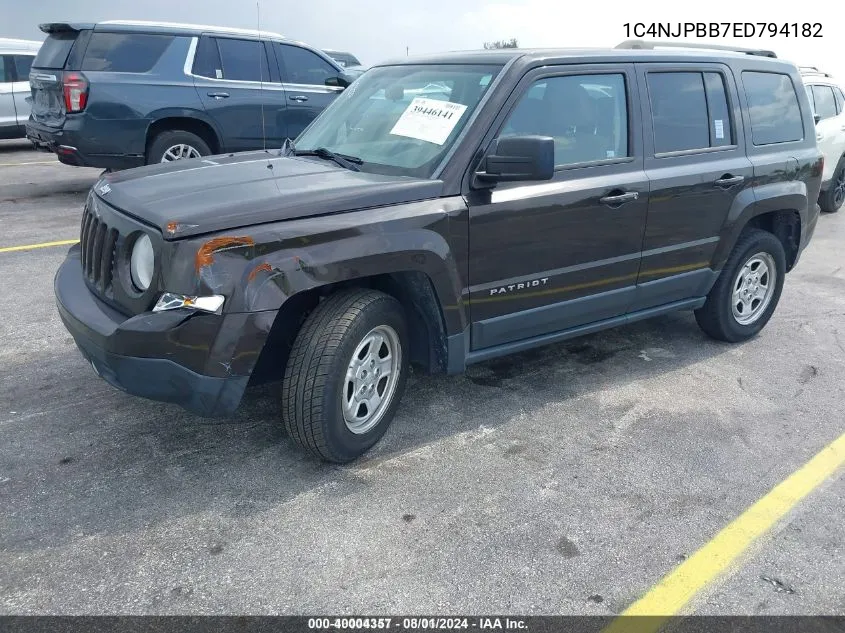 2014 Jeep Patriot Sport VIN: 1C4NJPBB7ED794182 Lot: 40004357