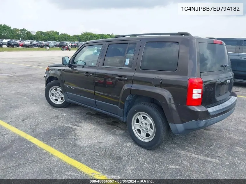 2014 Jeep Patriot Sport VIN: 1C4NJPBB7ED794182 Lot: 40004357