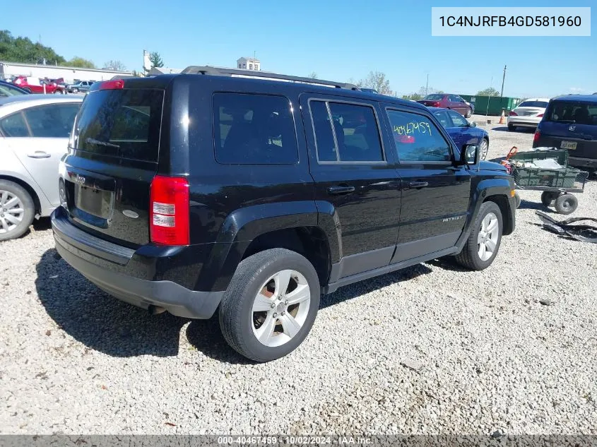 2016 Jeep Patriot Latitude VIN: 1C4NJRFB4GD581960 Lot: 40467459