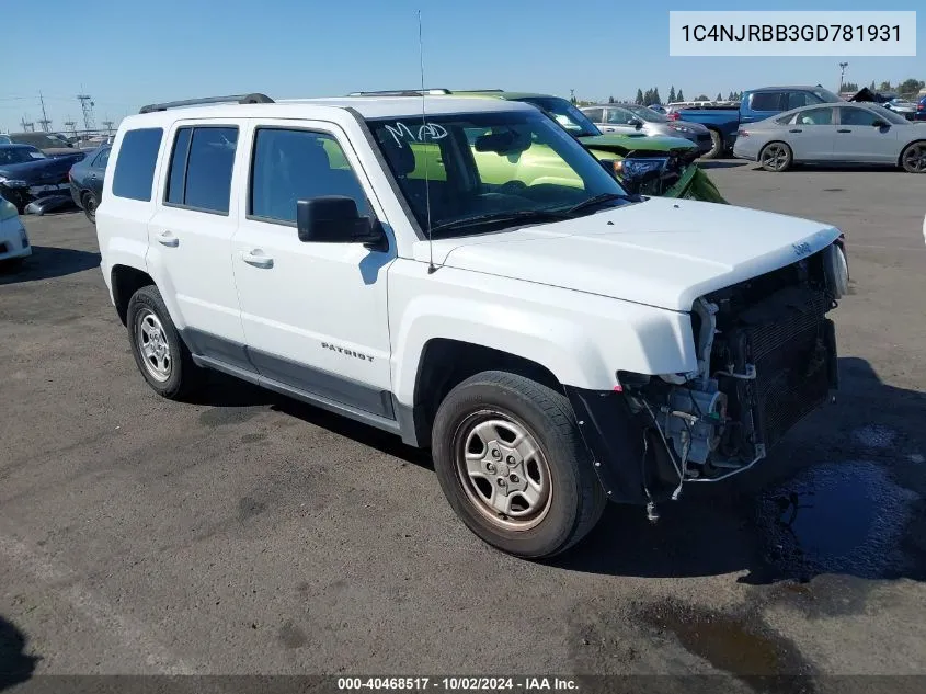 2016 Jeep Patriot Sport VIN: 1C4NJRBB3GD781931 Lot: 40468517