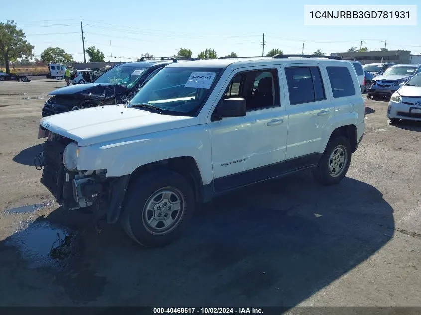 2016 Jeep Patriot Sport VIN: 1C4NJRBB3GD781931 Lot: 40468517