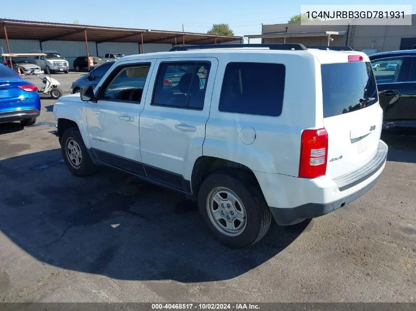 2016 Jeep Patriot Sport VIN: 1C4NJRBB3GD781931 Lot: 40468517