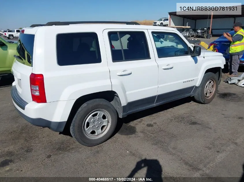 2016 Jeep Patriot Sport VIN: 1C4NJRBB3GD781931 Lot: 40468517