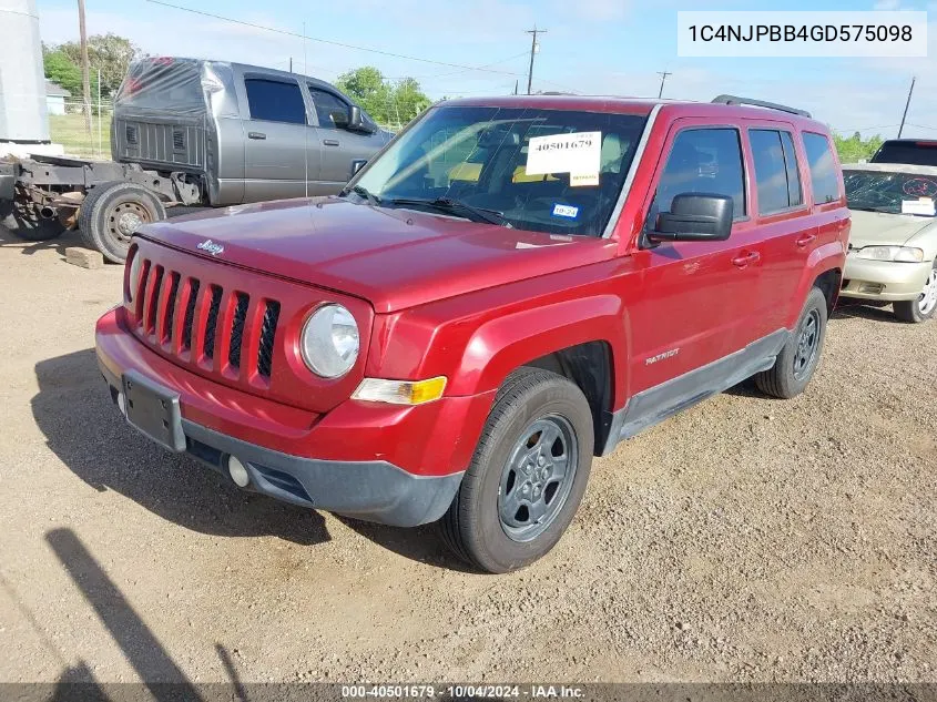 2016 Jeep Patriot Sport VIN: 1C4NJPBB4GD575098 Lot: 40501679